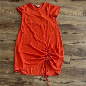 Orange Short-Sleeve Ruched Mini Dress